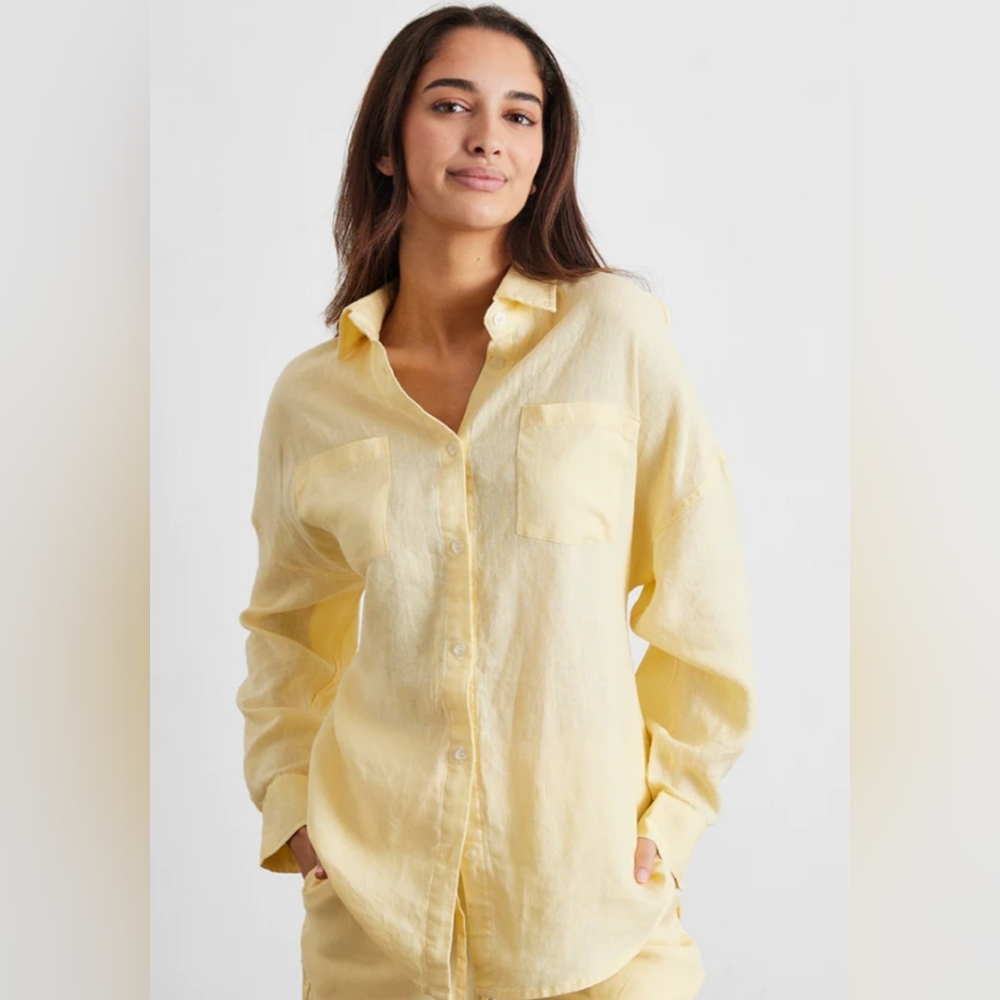 Banana Republic Soft Wash Linen Blend Shirt in Neon Lemon, Small